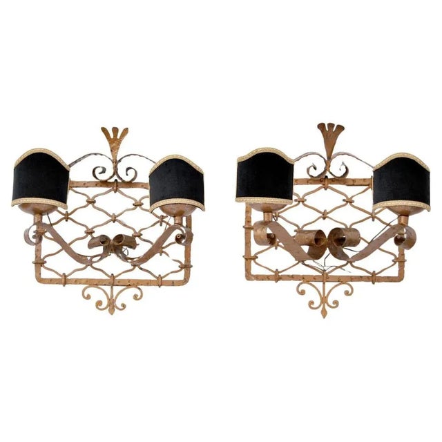 Metal Wall Lights in Iron, 1950s, Set of 2 For Sale - Image 7 of 7