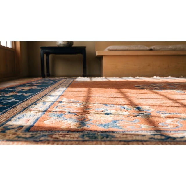Red 1920s Coral Red Floral Modern Antique Chinese Art Deco Rug 8' X 9'6" Handknotted Wool Carpet For Sale - Image 8 of 9