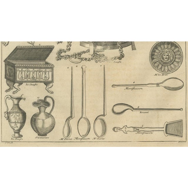 Black Bernard de Montfaucon, Roman Antiquities and Classical Decorative Arts, 1721, Paper Engraving For Sale - Image 8 of 9