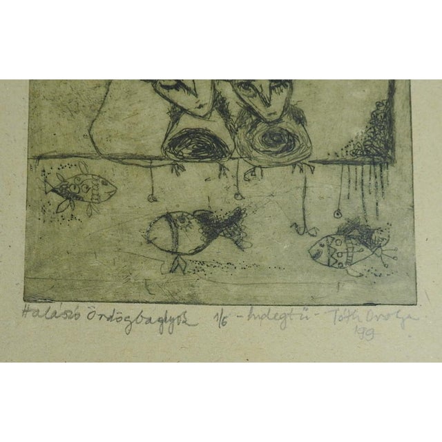 Late 20th Century Abstract Bird Creatures and Fish Etching For Sale - Image 4 of 4