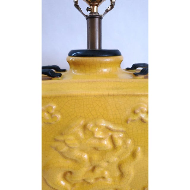 Lamp Vintage Chinese Imperial Yellow Crackled Porcelain & Shade For Sale - Image 13 of 17