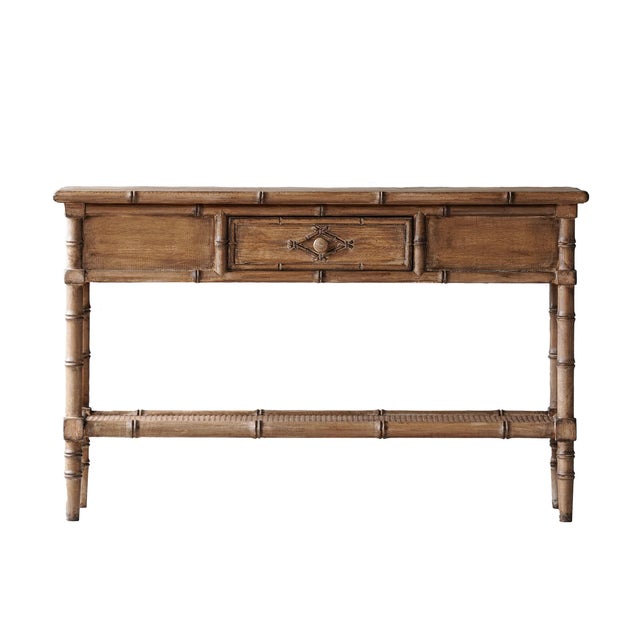Matthew Izzo Home Faux Bois One Drawer Console Table With Lower Rattan Weave Open Shelf For Sale In New York - Image 6 of 6
