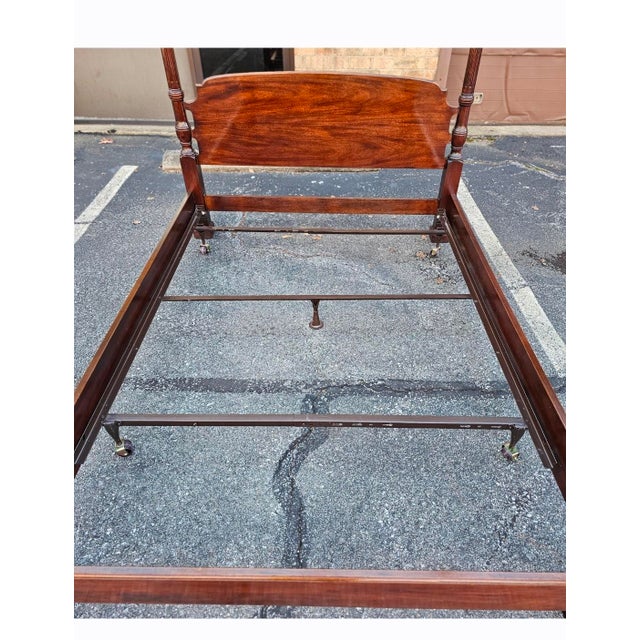 Late 20th Century Henredon Attributed Federal Carved Mahogany Four-Poster Queen Size Fretworked Canopy Bed For Sale - Image 11 of 15