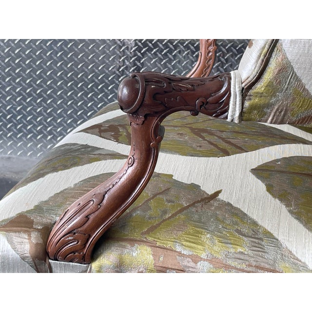 Wood Antique Carved Mahogany Library Chair, Recently Reupholstered For Sale - Image 7 of 12