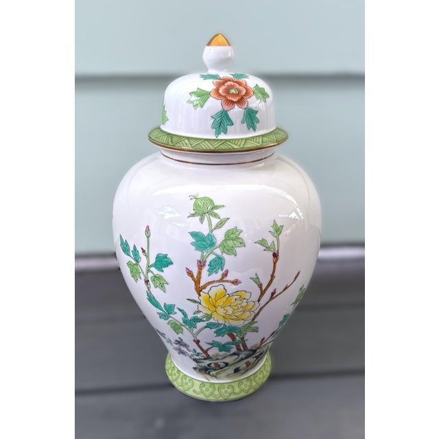 Japanese Chinoiserie Floral Lidded Temple Jar, Andrea by Sadek - 15 Inches For Sale - Image 3 of 18