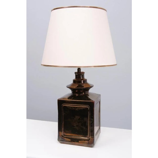 Brown Square Ceramic Table Lamp, France, 1970s For Sale - Image 8 of 12