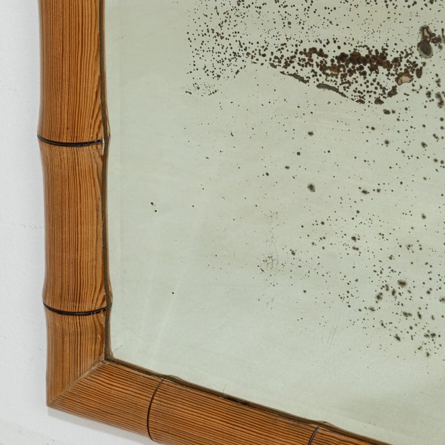 Brown 20th Century French Faux Bamboo Carved Wood Wall Mirror For Sale - Image 8 of 8