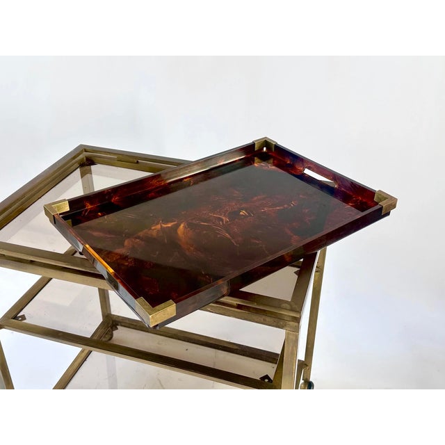 Faux Tortoiseshell and Brass Serving Tray attributed to Christian Dior Home Collection, Italy, 1960s For Sale - Image 4 of 8