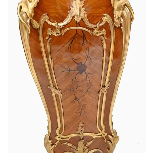 French Empire Tall Tables Linke Pedestal Stands with Inlay Gilt, Set of 2 For Sale - Image 3 of 10