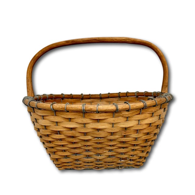Large Authentic Vintage Steel Wire & Ash Wood Splint Massachusetts Famous Ipswich Clam Diggers Gathering Basket For Sale - Image 14 of 18