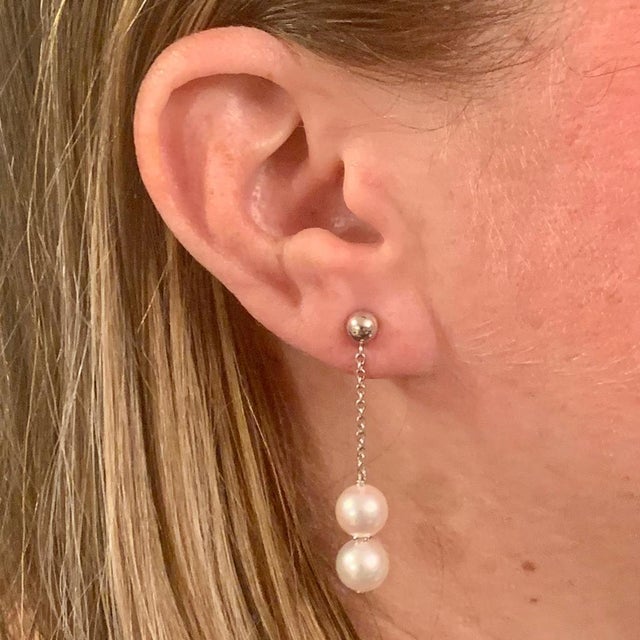White Akoya Pearl Earrings 14k White Gold Certified For Sale - Image 8 of 13