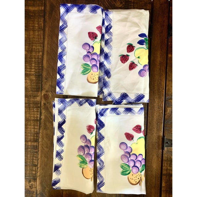 Peggy Walz Inc. Hand Painted Linen Fabric Napkins- Set of 4 For Sale - Image 9 of 12
