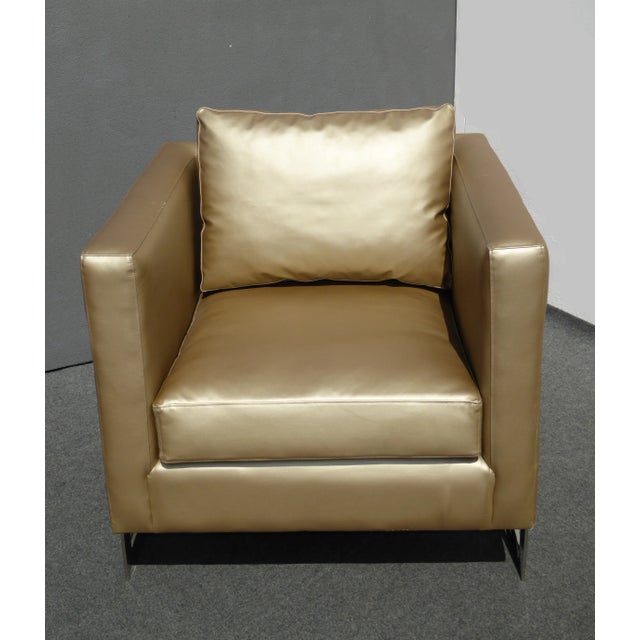 Contemporary Mid Century Gold Chrome Club Chair Contemporary Modern Style For Sale - Image 3 of 11