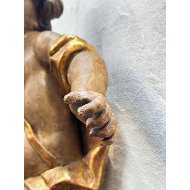 Baroque Large Putto, Southern Germany, Tyrol, 1750, Carved Wood, Painted For Sale - Image 3 of 14