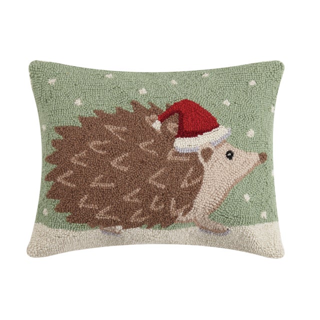Traditional Christmas Hedgehog Hook Pillow 14" x 18" For Sale - Image 3 of 3