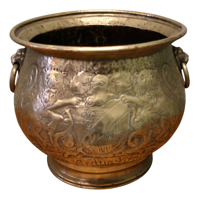 19th Century Gothic Brass Jardiniere with Shields For Sale
