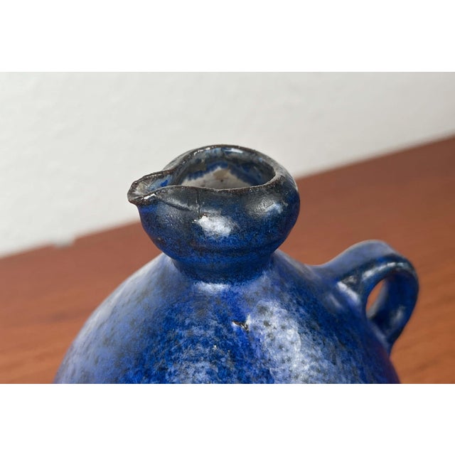 Mid-Century Modern Brutalist German Studio Pottery Blue Carafe Vase by Gerhard Liebenthron, 1975 For Sale - Image 12 of 18