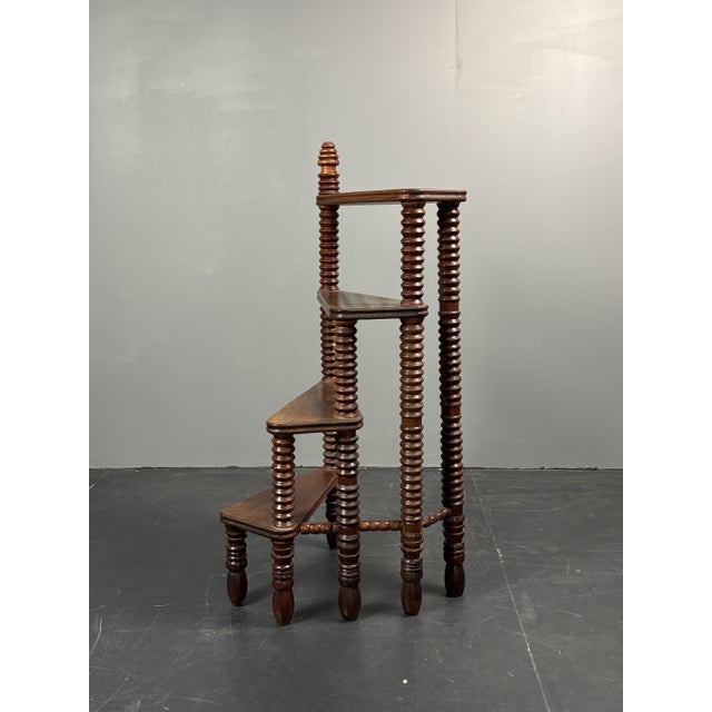 Brown Mid-Century French Turned Wood Library Steps in the style of Charles Dudouyt, 1950s For Sale - Image 8 of 18