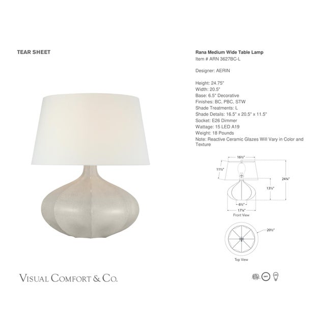 AERIN by Visual Comfort Signature Rana Medium Wide Table Lamp in Bone Craquelure with Linen Shade Designer: AERIN Height:...