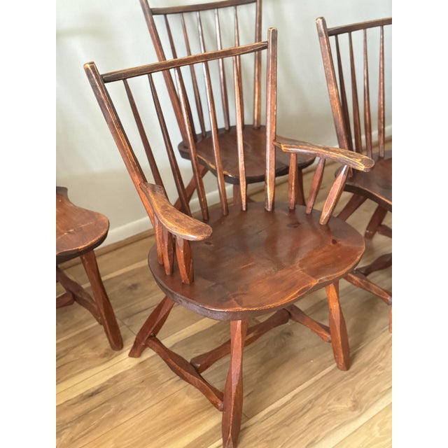 Rustic Mid 20th Century Set of 4 Rustic Solid Wood Windsor Style Dining Chairs by Hunt Furniture For Sale - Image 3 of 11