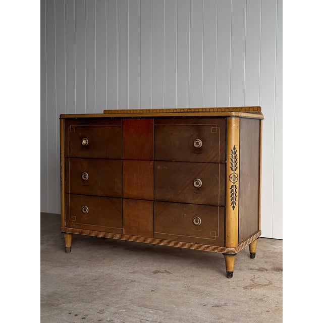 Early 20th Century Art Deco Distressed Dresser With Mirror For Sale - Image 9 of 18