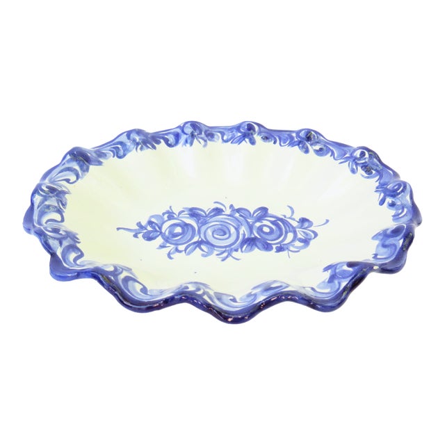 Vintage Blue & White Portuguese Faience Bowl For Sale