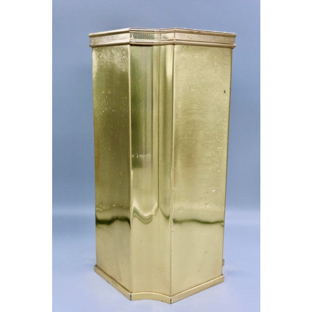 Vintage Hexagonal Brass Umbrella Stand — Tall Tapered Lacquered Brass For Sale In Austin - Image 6 of 10