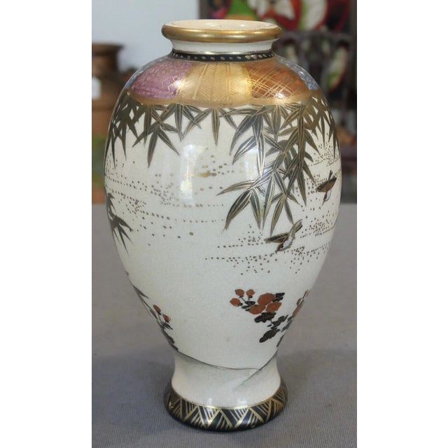 Circa 1915 Japanese Satsuma Ware Porcelain Bamboo/Bird/Floral Motifs Baluster Vase (Taisho Period) For Sale - Image 4 of 6