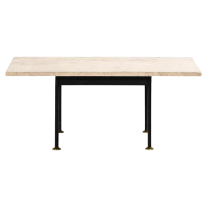 Coffee Table in Black Lacquered Metal, Brass and Travertine, 1960s