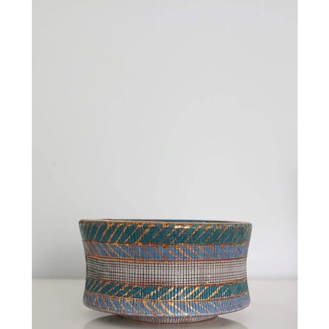 1960s Bitossi Sgraffito Teal Lavender Bowl For Sale - Image 9 of 10