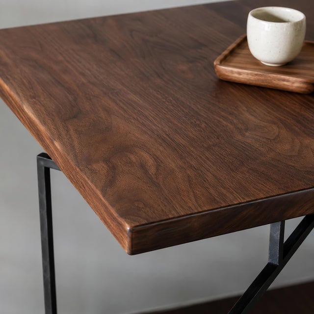 Narrow Side Table, Solid Black Walnut End Table, Handmade Small Side Table With Steel Base For Sale - Image 9 of 10