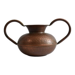Large 1930s Copper Vase With Handles For Sale