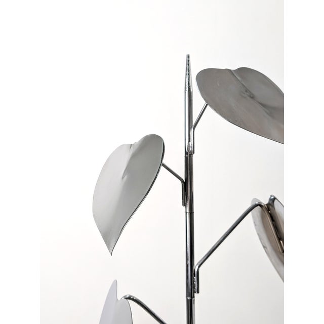 Standing Sculpture with Leaves and Circular Base, 1970s, Chrome Plated Metal For Sale - Image 10 of 11