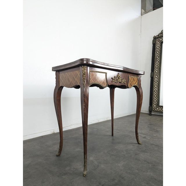 Louis XV Style Marquetry and Gilt Bronze Gaming Table For Sale - Image 3 of 10