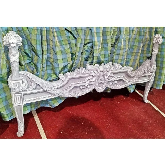 Ornately carved 1920s solid wooden footboard, ready for re-purposing as a sur-la-porte, bed canopy, canopy-du-lit,...
