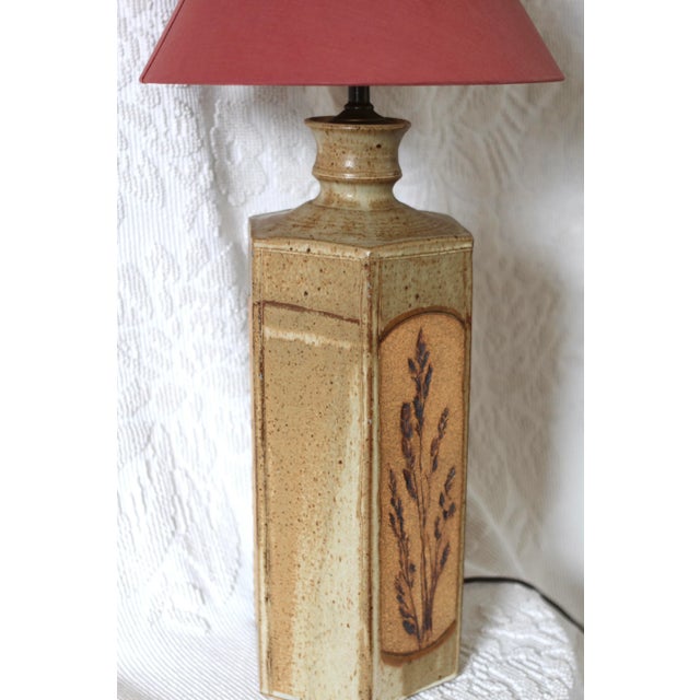 1970s Botanical Impression Pottery Lamp For Sale - Image 4 of 11