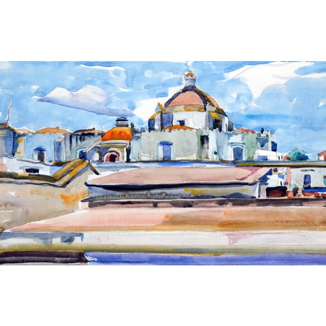 Impressionist Mid Century Mexico Cathedral Watercolor Landscape by Eugenia Frances Baker McComas For Sale - Image 3 of 5