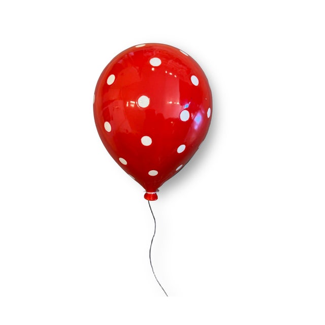 Contemporary Ceramic Wall Balloon Sculpture - Red Polka Dot For Sale - Image 3 of 10
