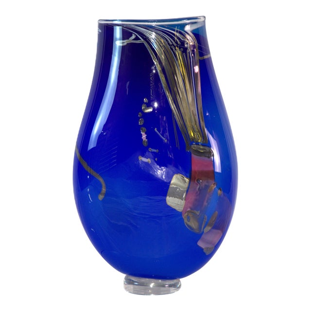 Large Chris Hawthorne Signed Studio Art Glass Vessel - 16" For Sale