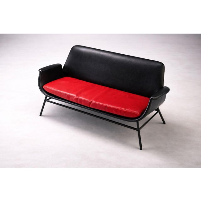 1960s Mid-Century Leather Two-Seat Sofa, Czechoslovakia, 1960s For Sale - Image 5 of 9
