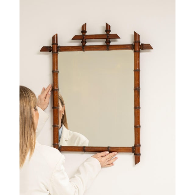 Wood Faux Bamboo Wall Mirror, Antique, France, Circa 1900 For Sale - Image 7 of 8
