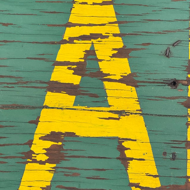 Vintage Green & Yellow "Sale" Wooden Sign For Sale In New York - Image 6 of 7