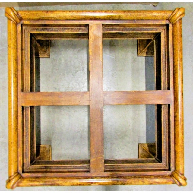 1950s Vintage Large Square Coastal Cane, Rattan and Wood Coffee Table With Glass Top For Sale - Image 10 of 13