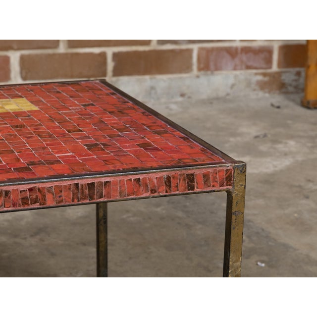 Midcentury Italian Mosaic Table with Iron Base and Red Glass Tile Style Top For Sale - Image 10 of 12