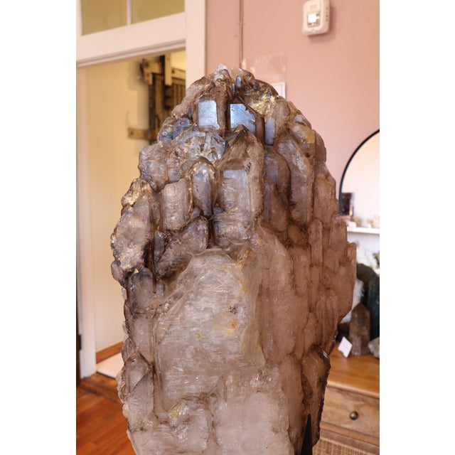 Balam: Monumental Hand-Carved Brazilian Smoky Quartz Sculpture With Natural Elestial Formation For Sale - Image 11 of 16