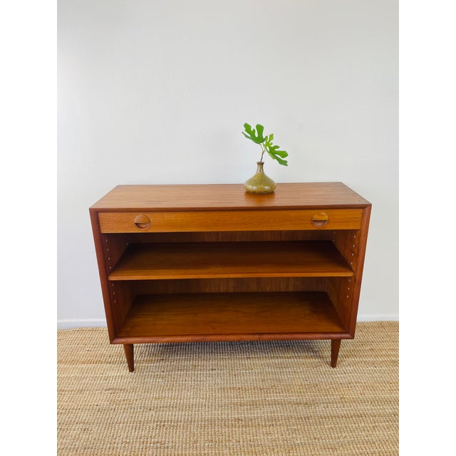 Mid-Century Modern Vintage 1960s Danish Modern Teak Mini Credenza Cabinet With Bookshelf For Sale - Image 3 of 16