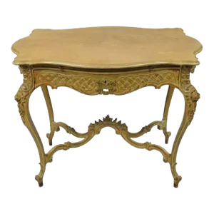 Late 19th Century French Rococo Louis XV Distress Paint Dressing Table Vanity Ladies Writing Desk