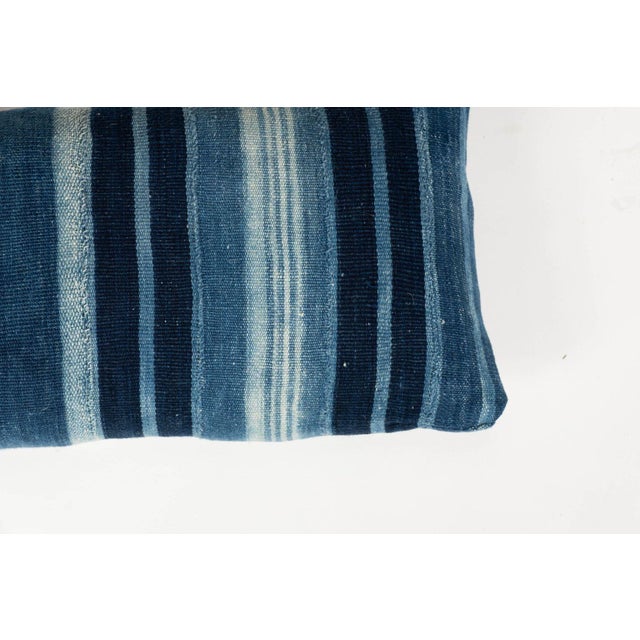 Long Rich Faded Indigo Stripe Lumbar Cushion For Sale - Image 4 of 9