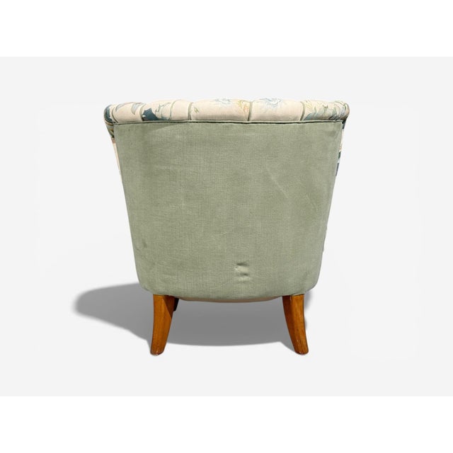 Green Swedish Modern, Lounge Chair, Floral Fabric, Beech, Sweden, 1950s For Sale - Image 8 of 10