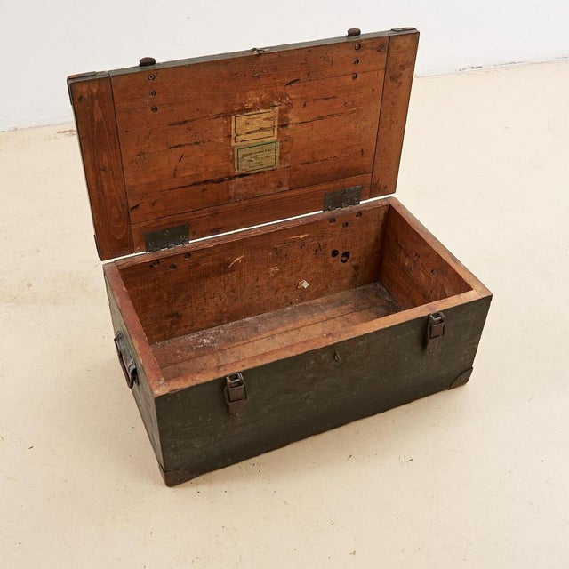 Vintage Military Wooden Trunk For Sale - Image 5 of 7